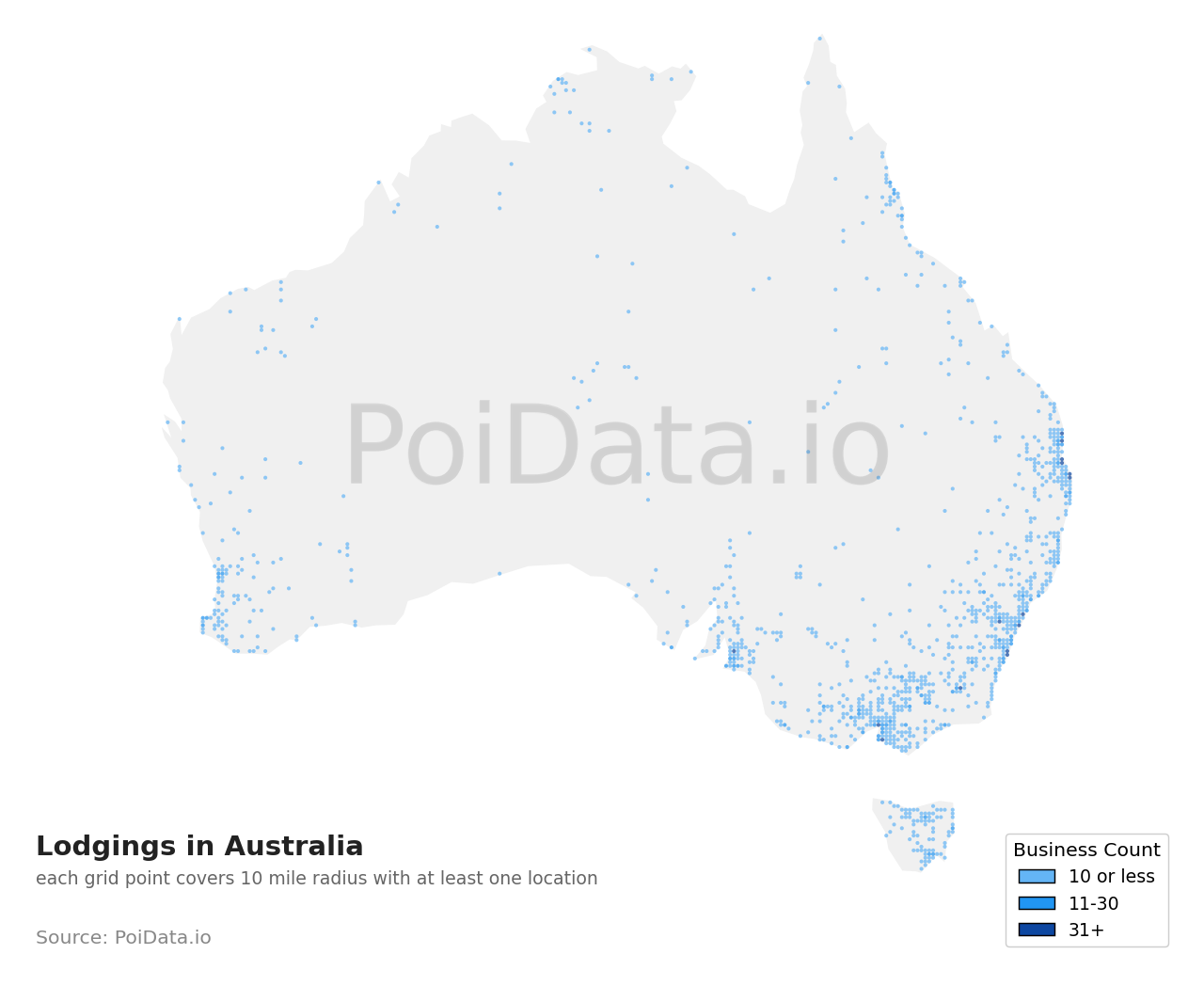 Lodging density map for Australia