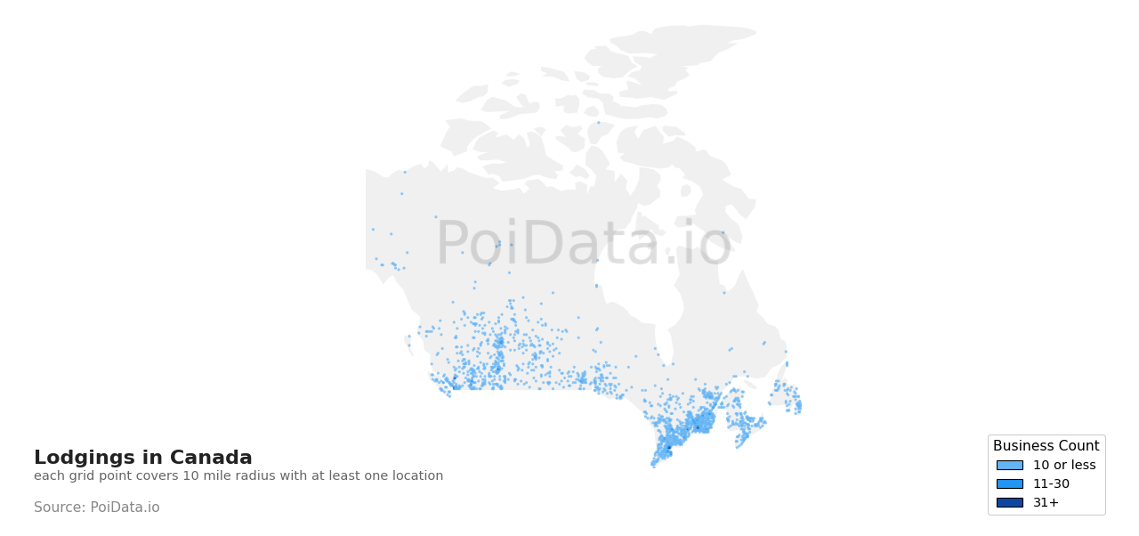 Lodging density map for Canada