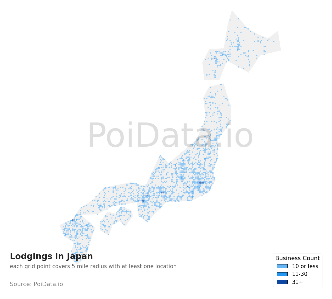 Lodging density map for Japan