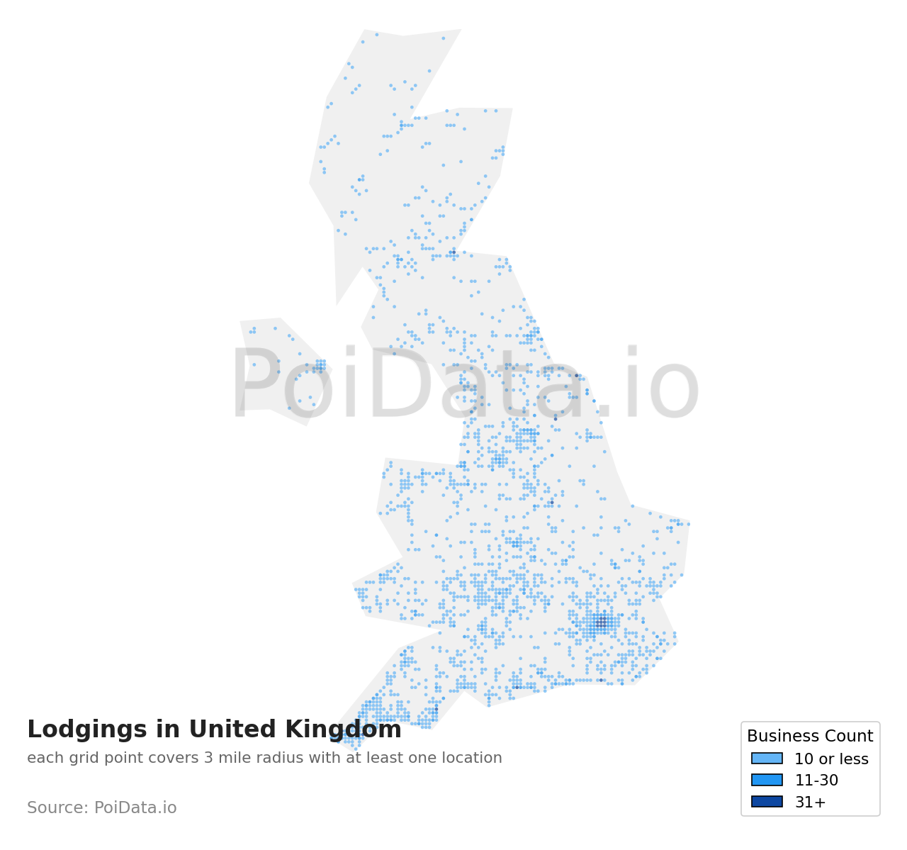 Lodging density map for United Kingdom