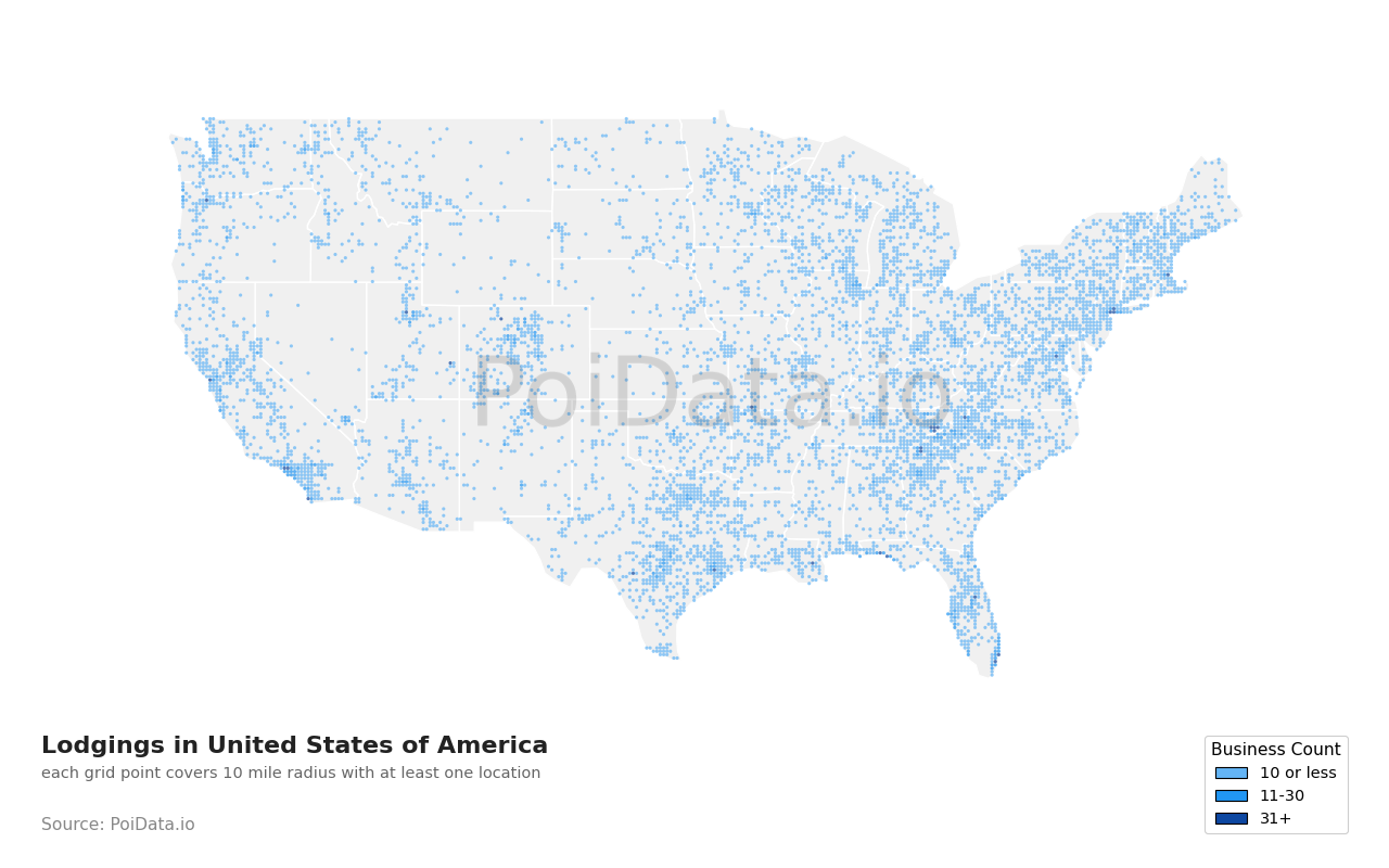 Lodging density map for United States