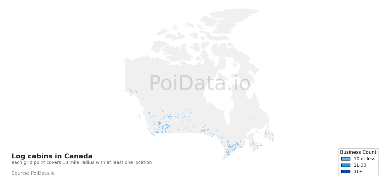 Log cabins density map for Northwest Territories, Canada