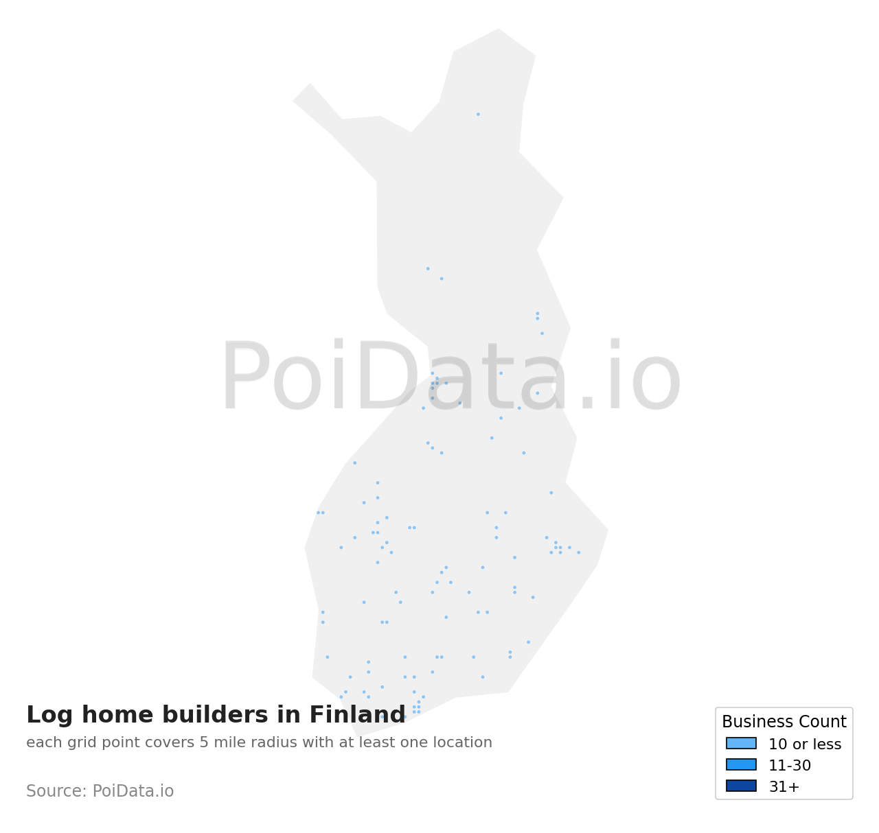 Log home builder density map for Finland