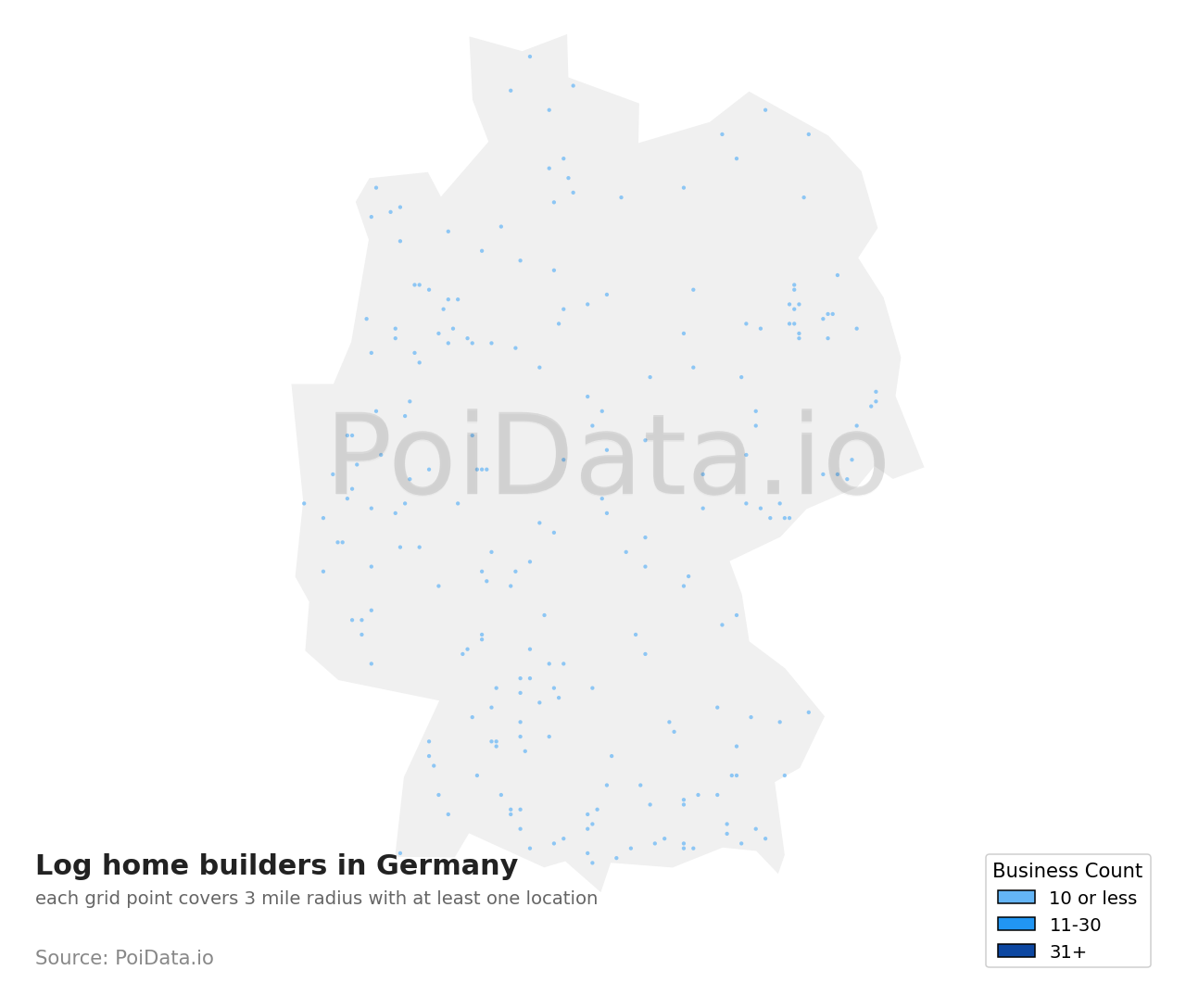 Log home builder density map for Germany