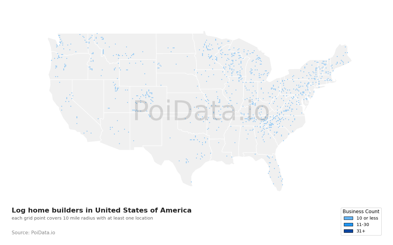 Log home builder density map for Pennsylvania, United States