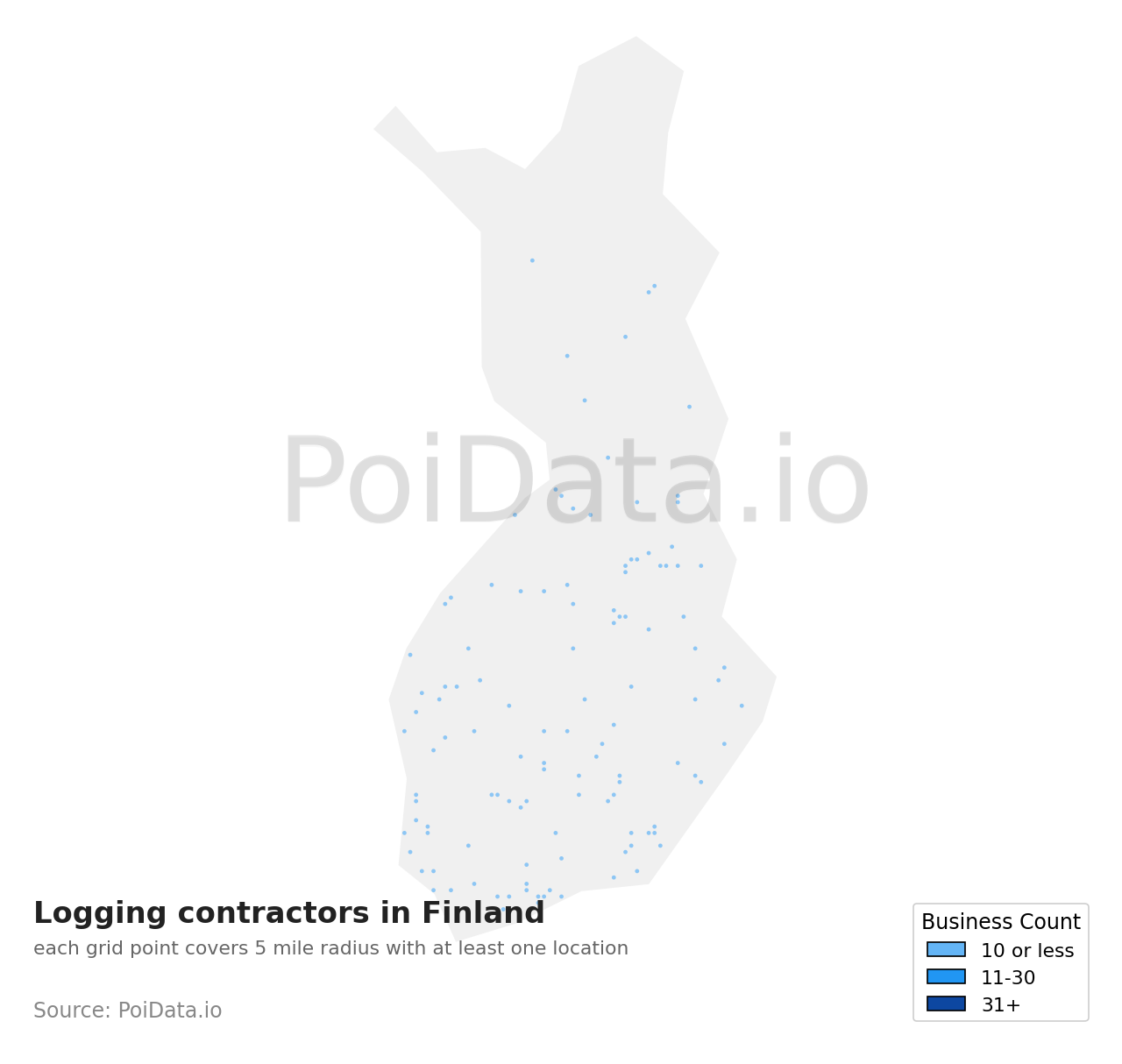 Logging contractor density map for Finland