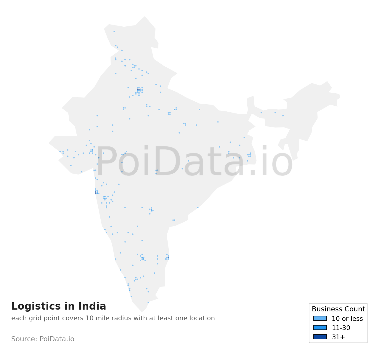 Logistics density map for India
