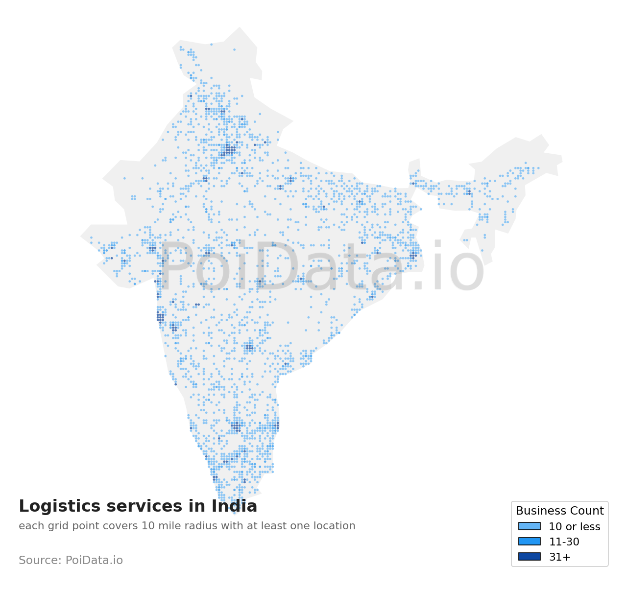 Logistics service density map for India