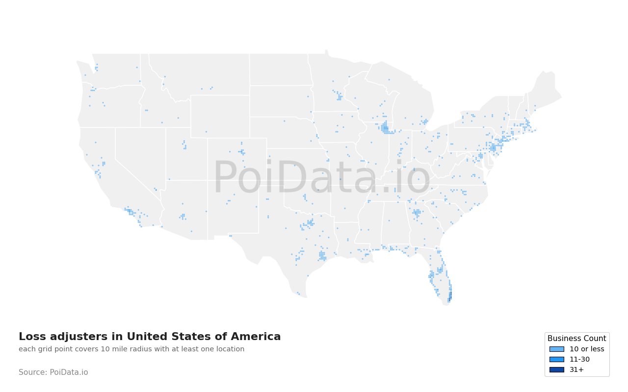 Loss adjuster density map for United States