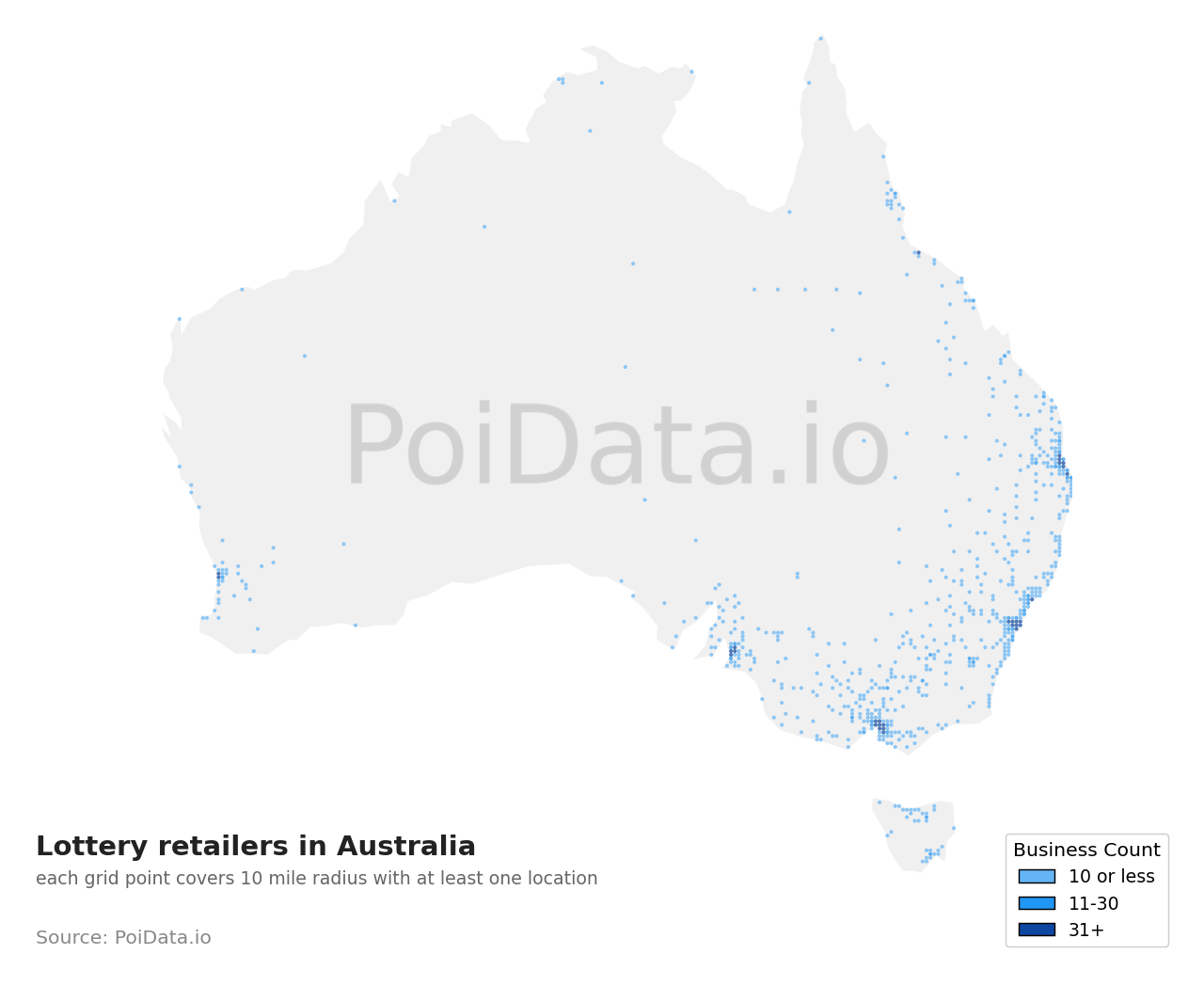 Lottery retailer density map for Australia