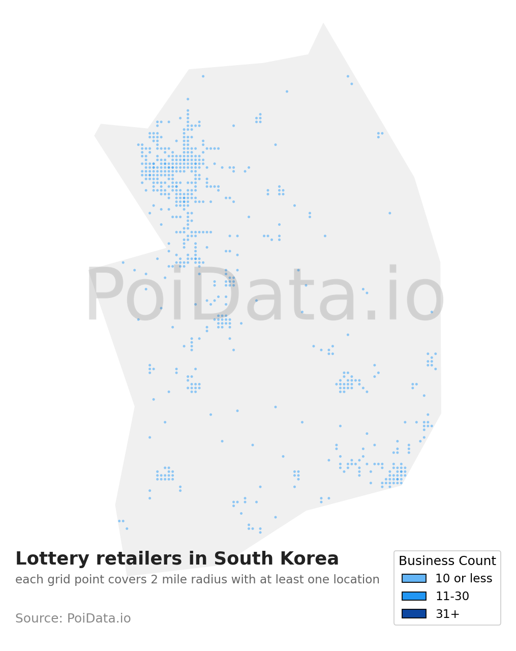 Lottery retailer density map for South Korea
