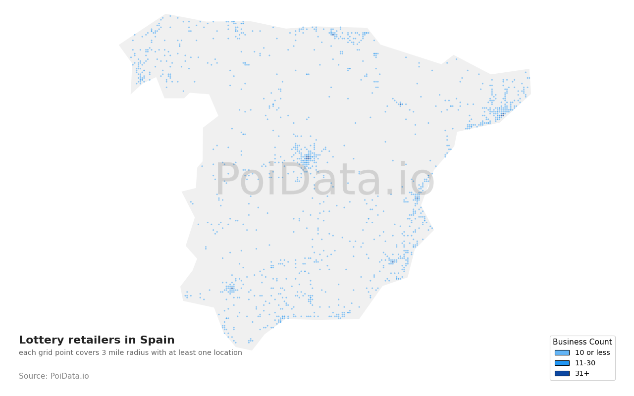 Lottery retailer density map for Spain