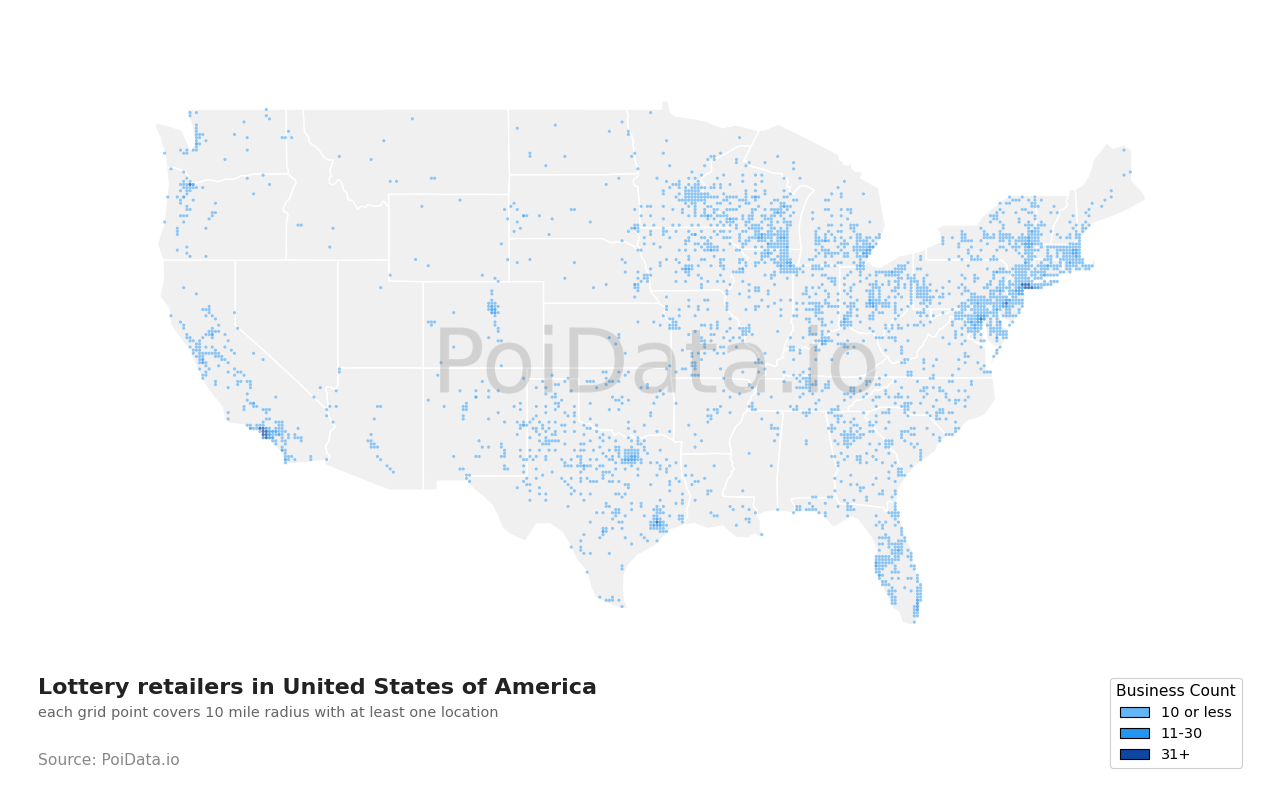 Lottery retailer density map for Florida, United States