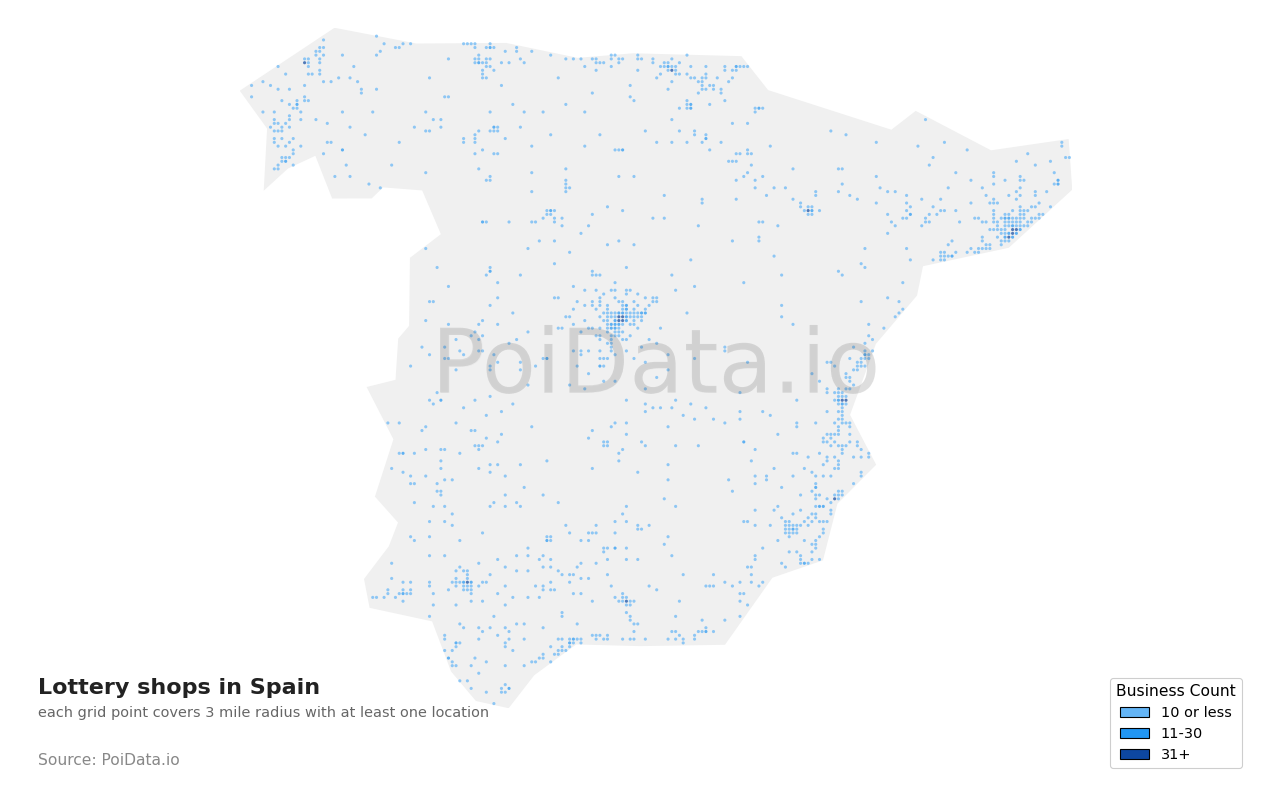 Lottery shop density map for Spain