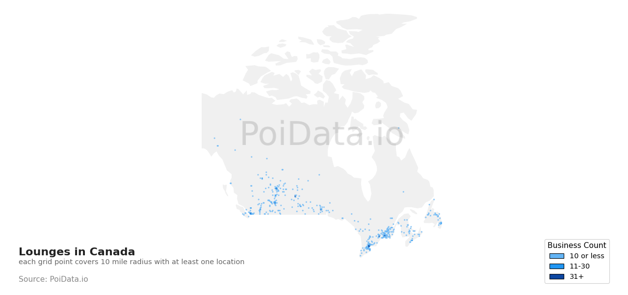 Lounge density map for Canada