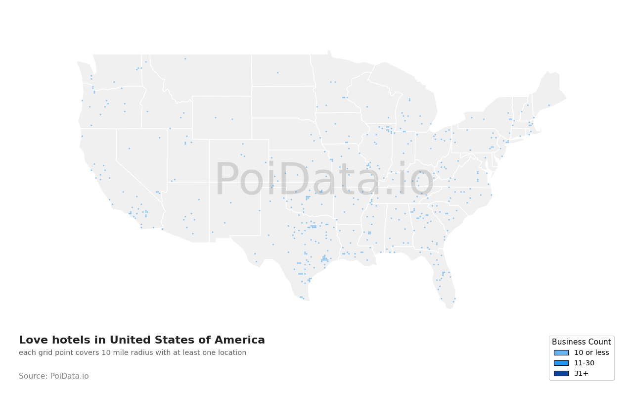 Love hotel density map for Florida, United States