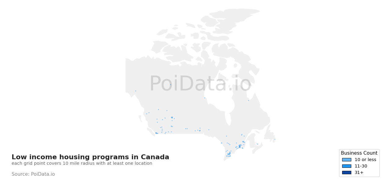Low income housing program density map for British Columbia, Canada