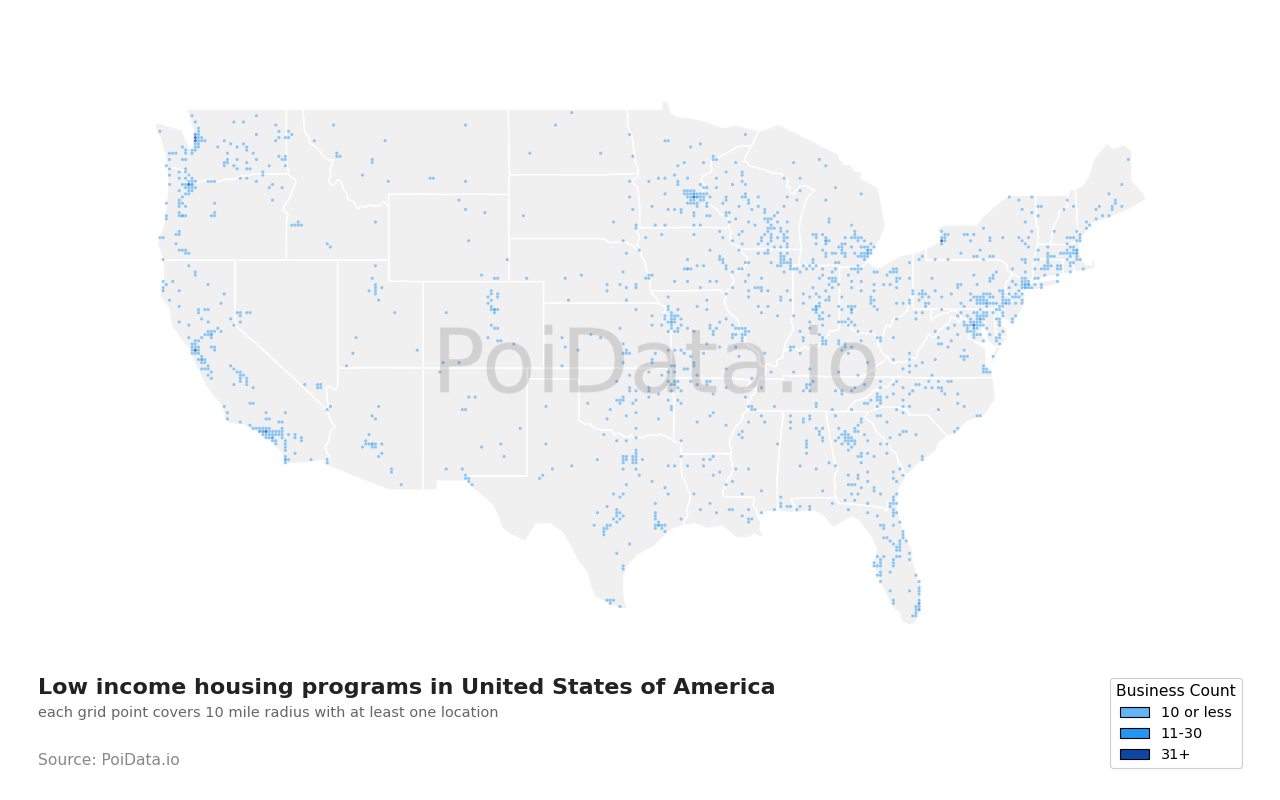 Low income housing program density map for United States