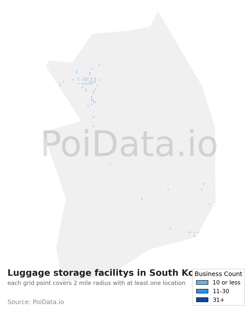 Luggage storage facility density map for South Korea