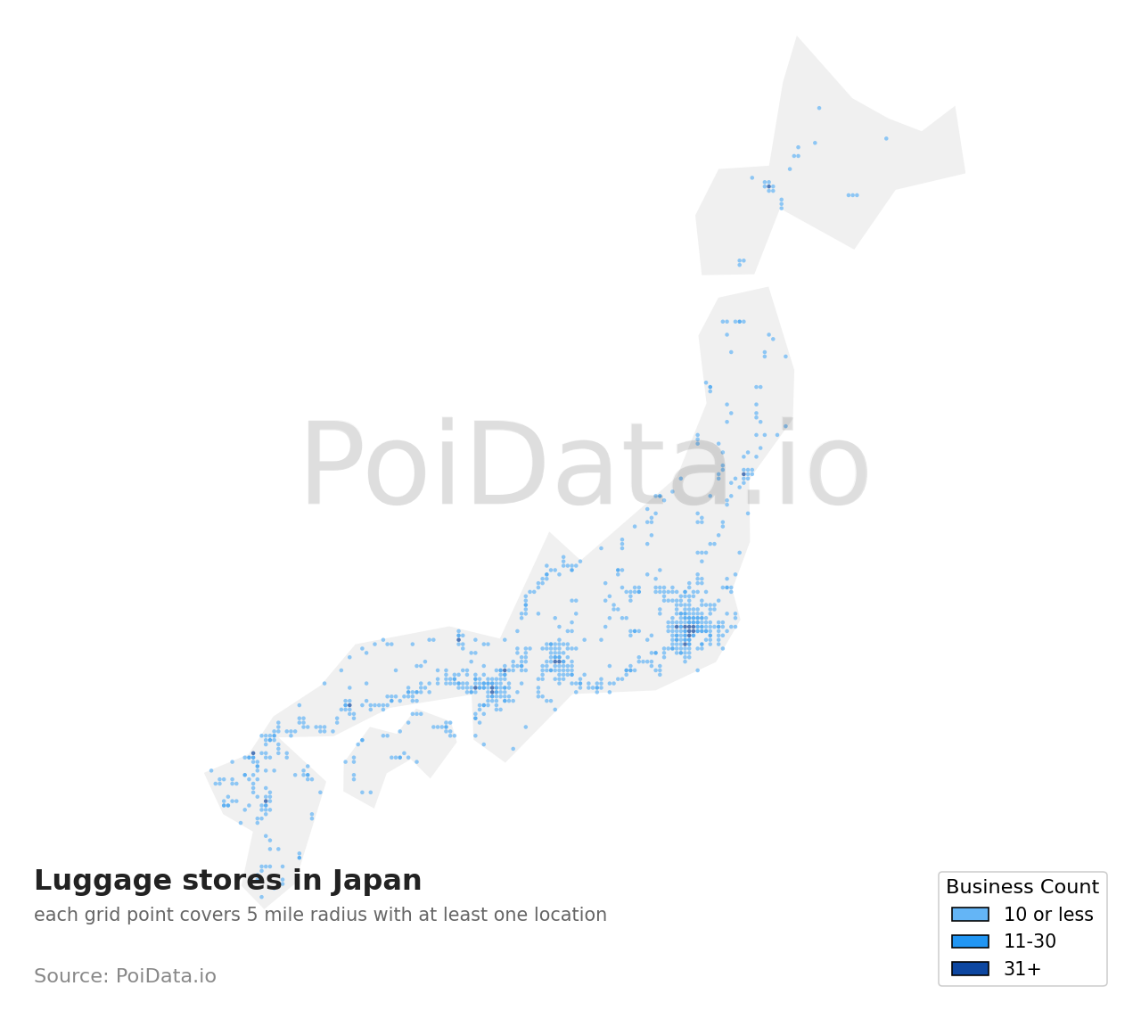 Luggage store density map for Japan