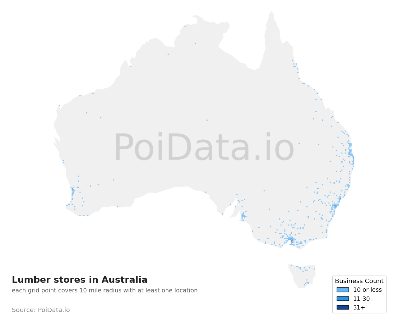 Lumber store density map for Australian Capital Territory, Australia