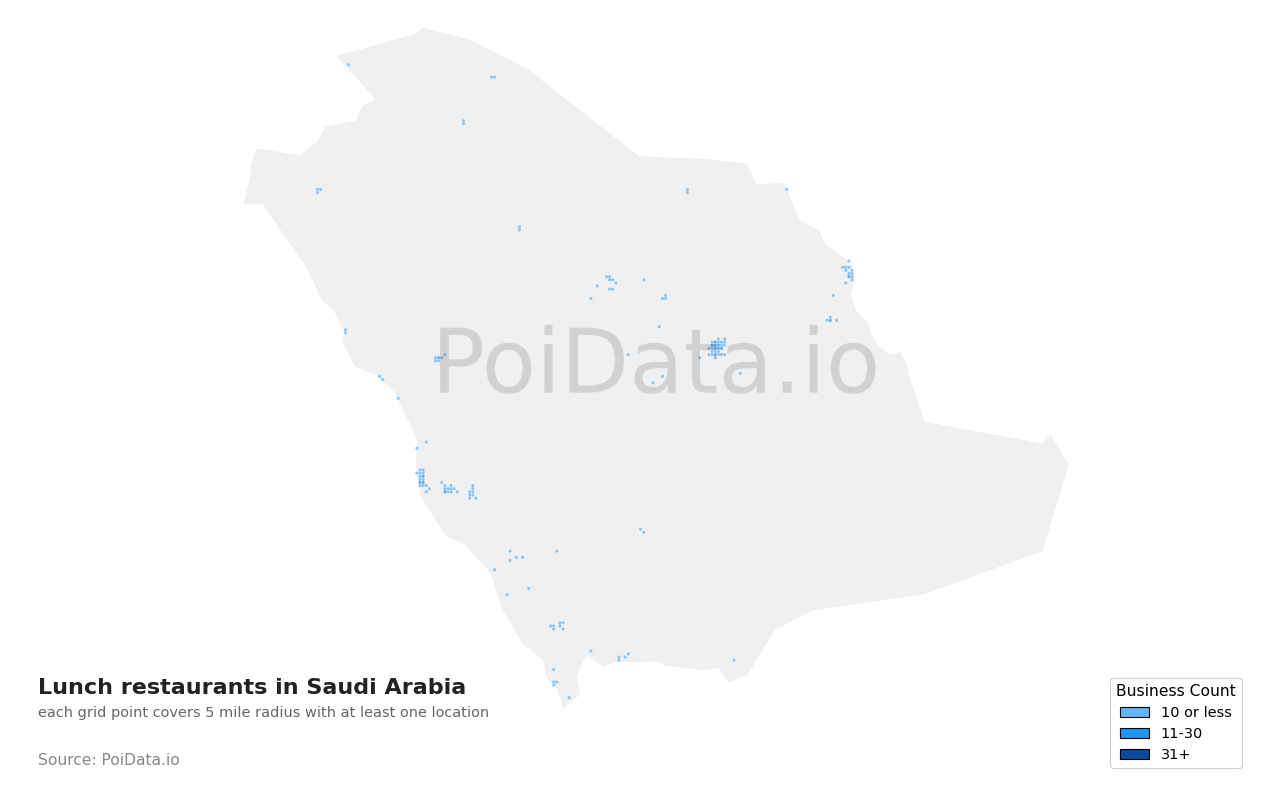 Lunch restaurant density map for Saudi Arabia