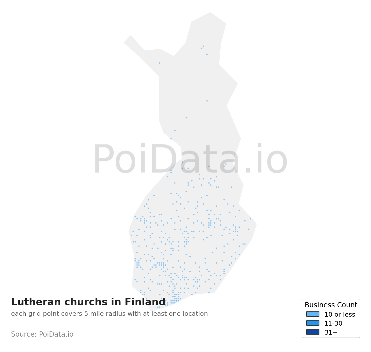 Lutheran church density map for Finland