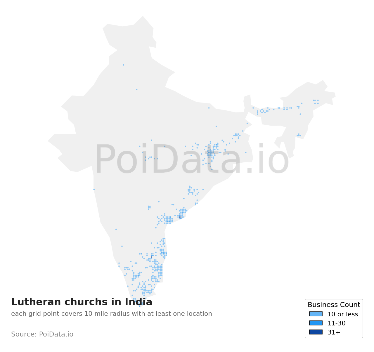 Lutheran church density map for India