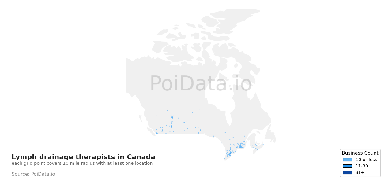 Lymph drainage therapist density map for Quebec, Canada