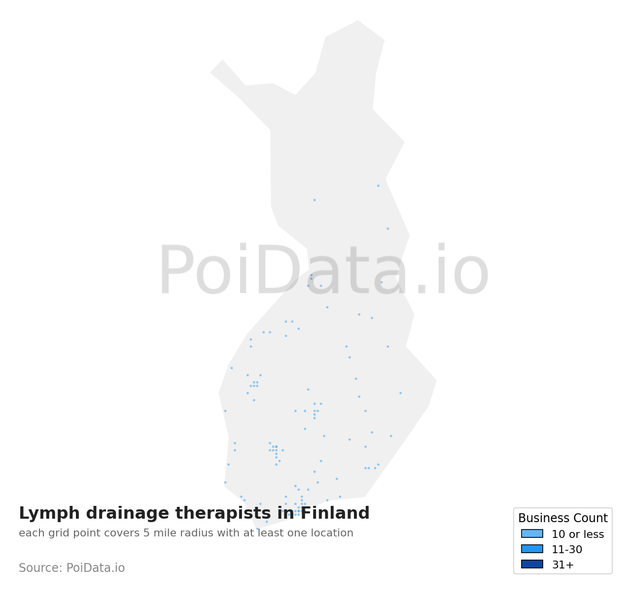Lymph drainage therapist density map for Finland