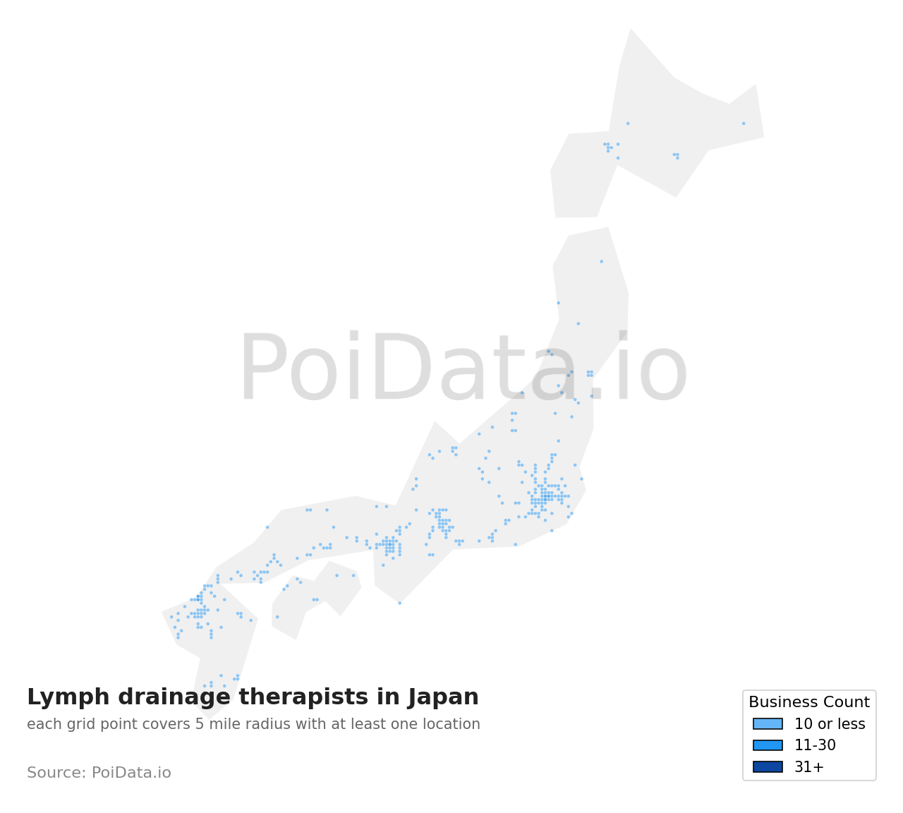 Lymph drainage therapist density map for Japan