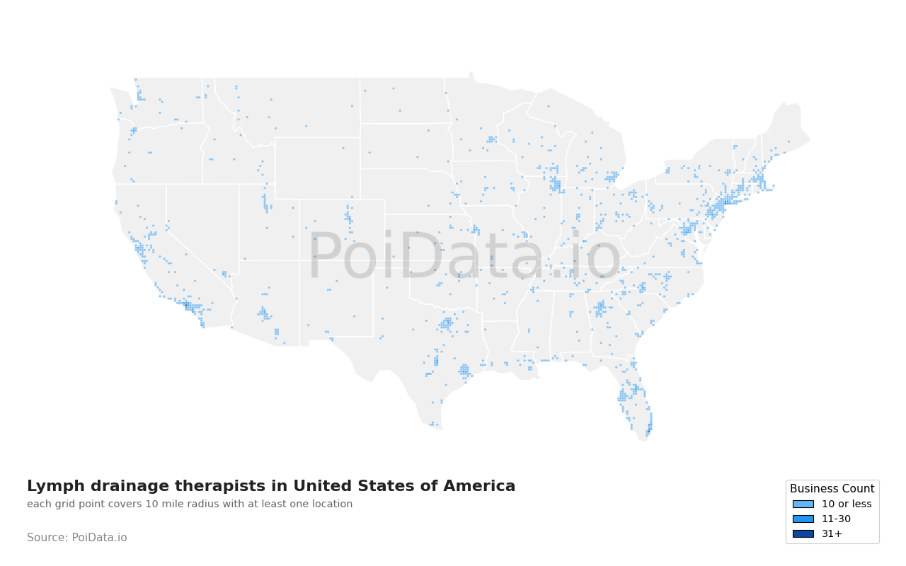 Lymph drainage therapist density map for Arizona, United States