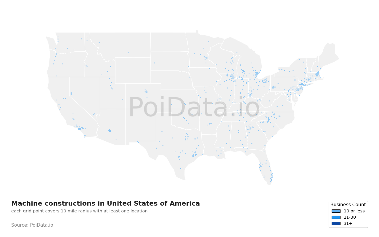 Machine construction density map for United States