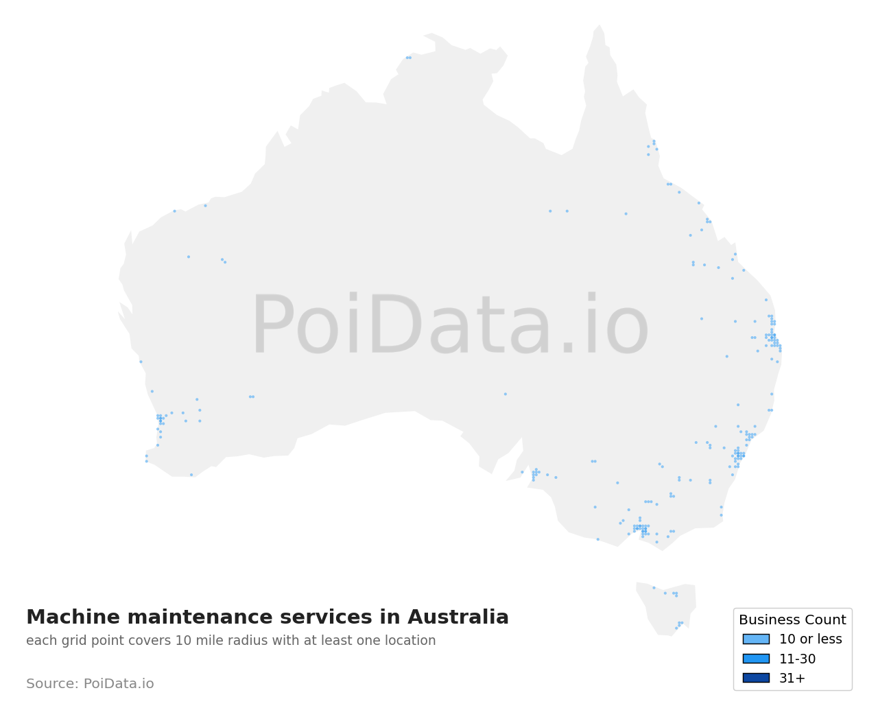 Machine maintenance service density map for Australia