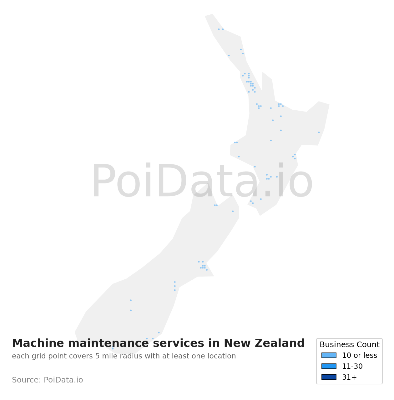 Machine maintenance service density map for New Zealand