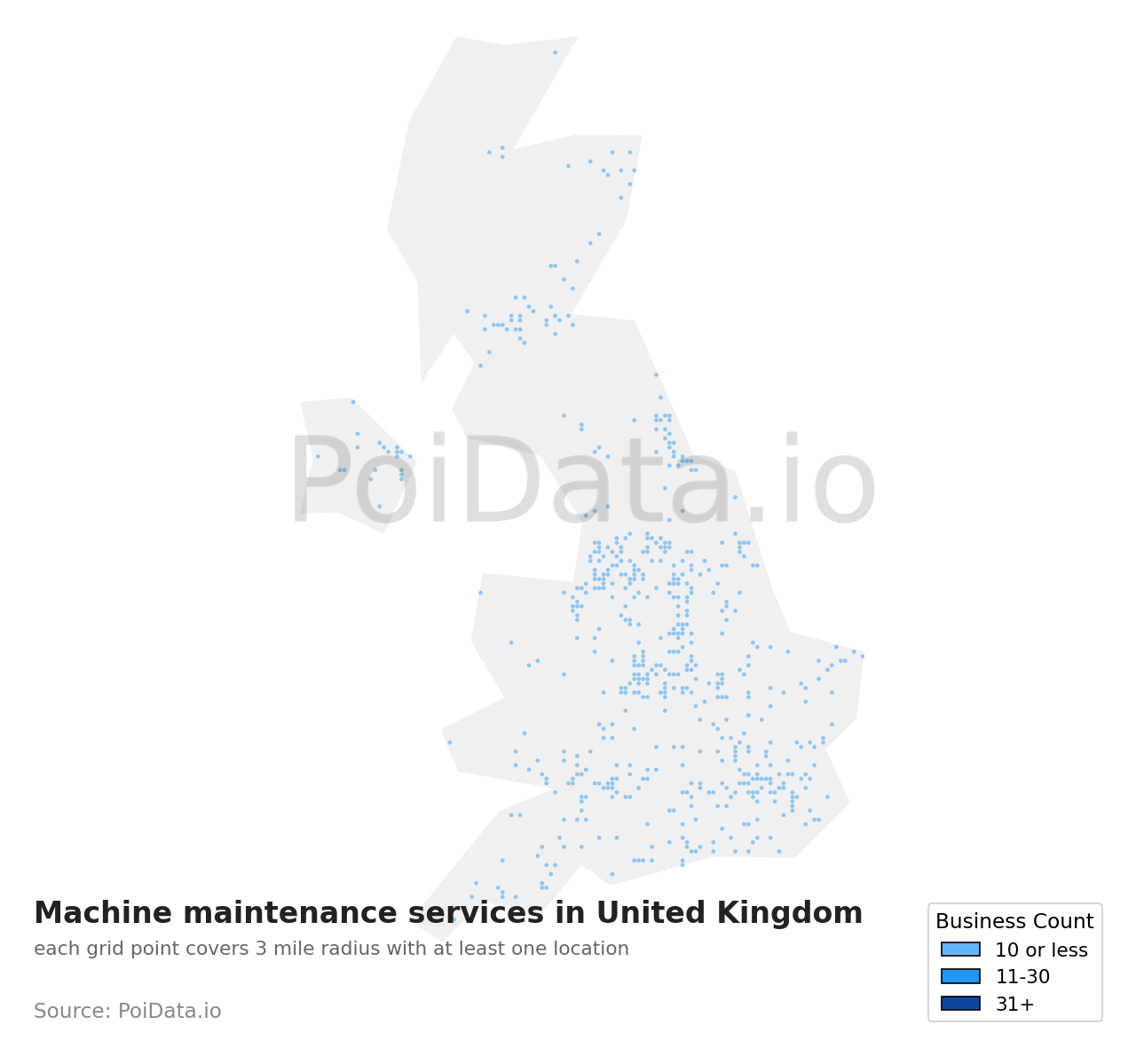 Machine maintenance service density map for United Kingdom