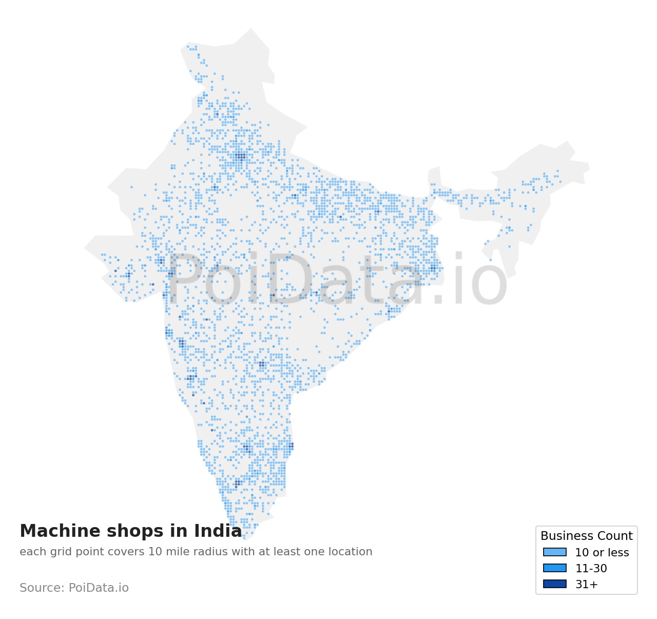 Machine shop density map for India