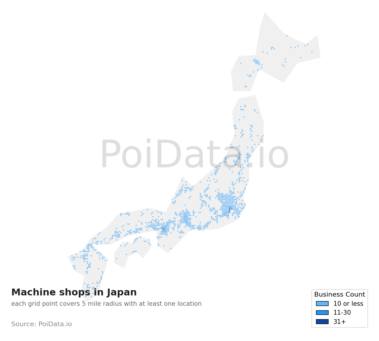 Machine shop density map for Japan