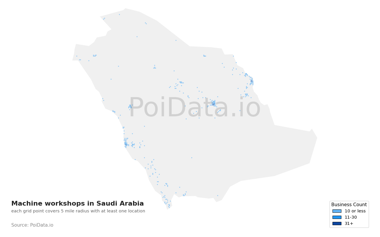 Machine workshop density map for Saudi Arabia