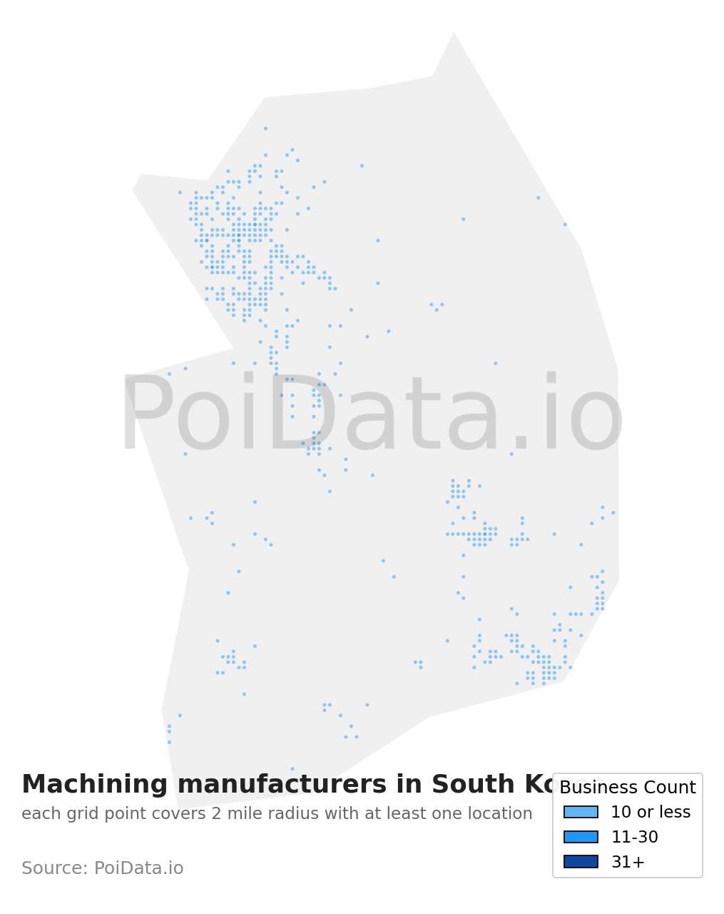 Machining manufacturer density map for South Korea