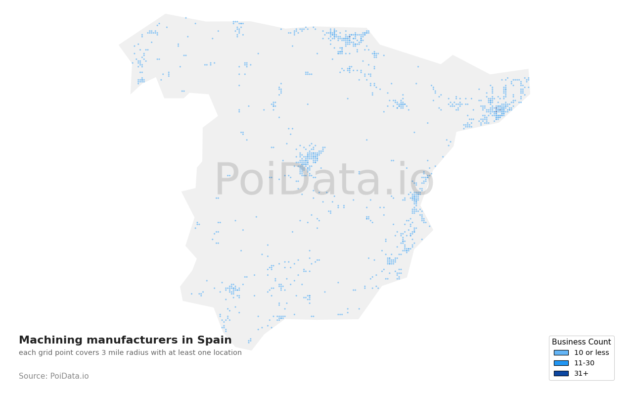 Machining manufacturer density map for Spain