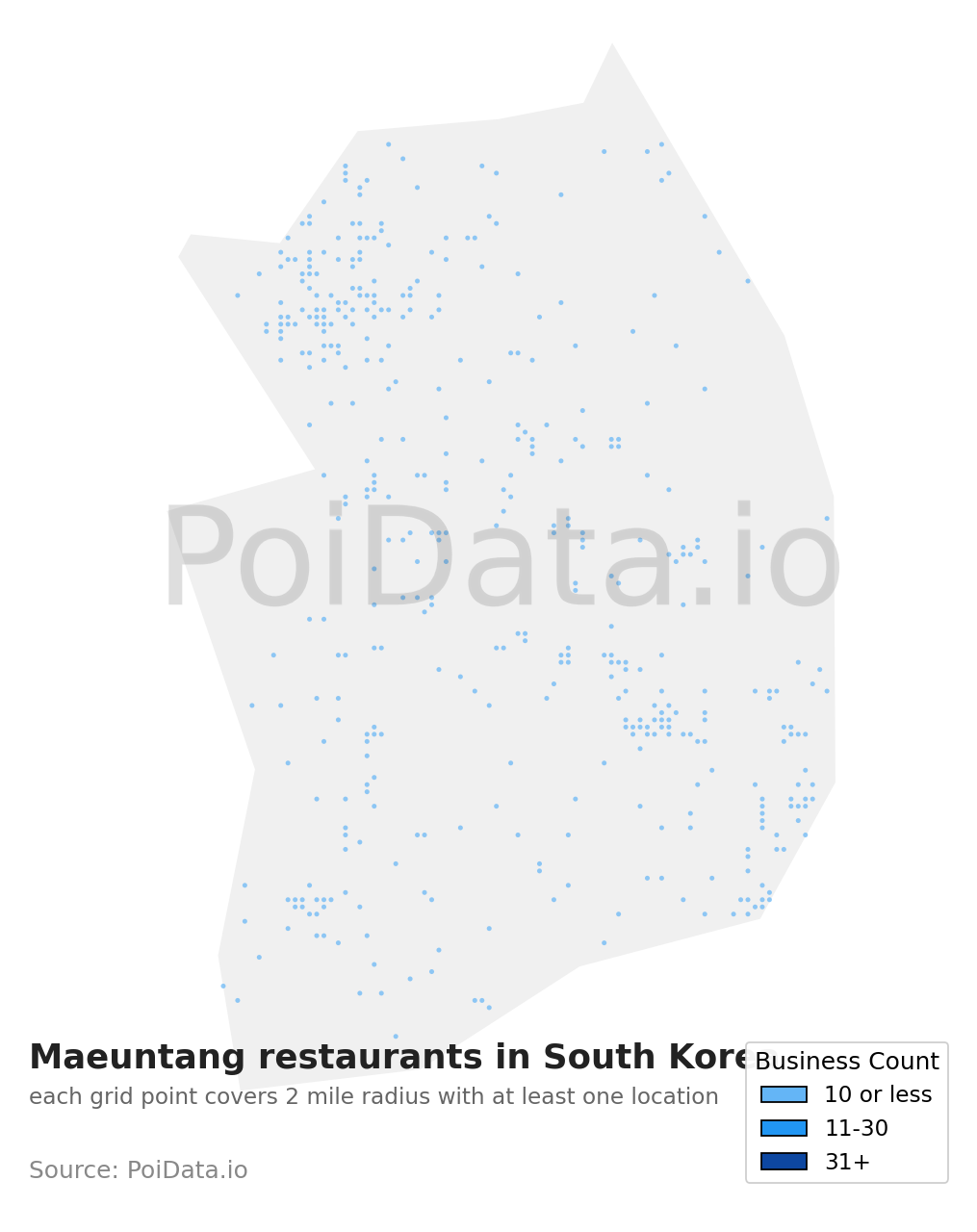 Maeuntang restaurant density map for South Korea