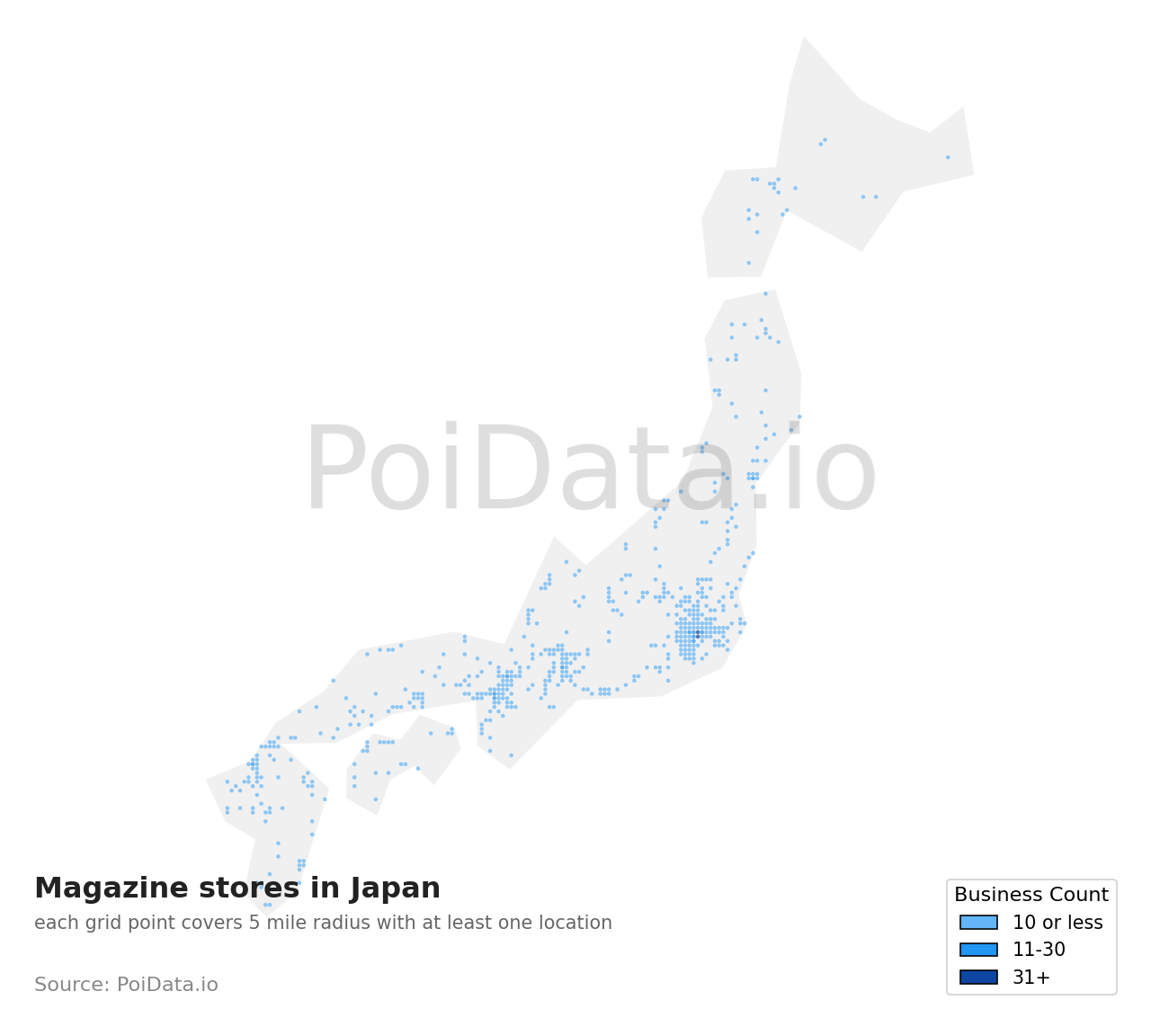 Magazine store density map for Kasuya District, Fukuoka, Japan