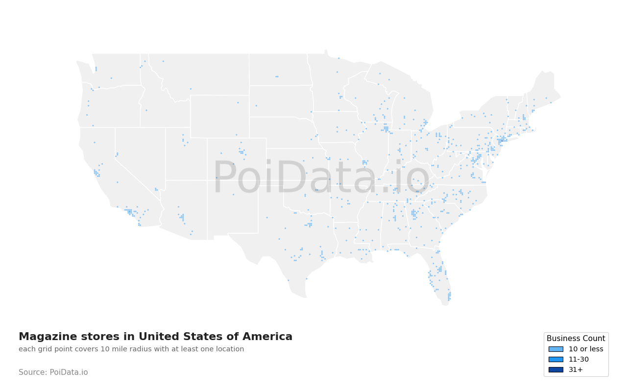 Magazine store density map for Missouri, United States