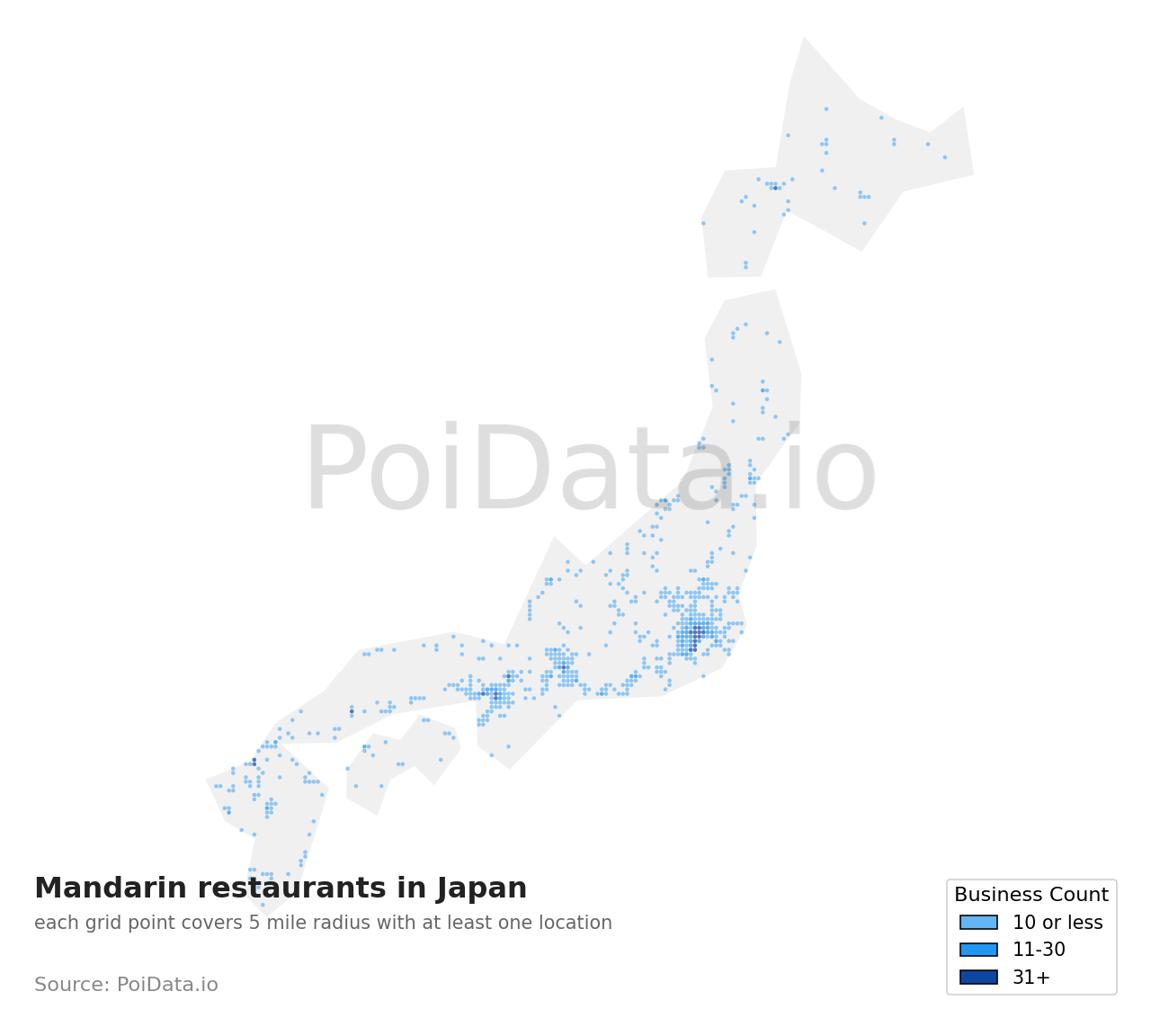 Mandarin restaurant density map for Japan