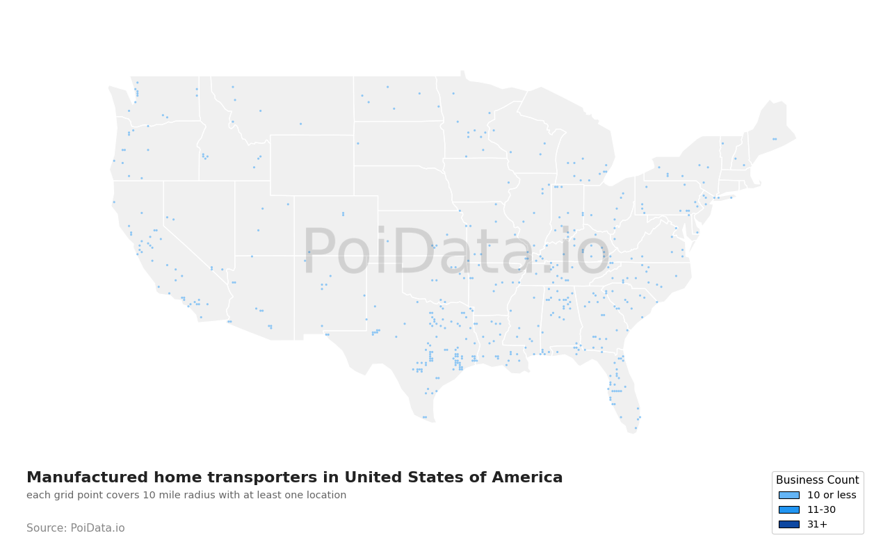 Manufactured home transporter density map for United States