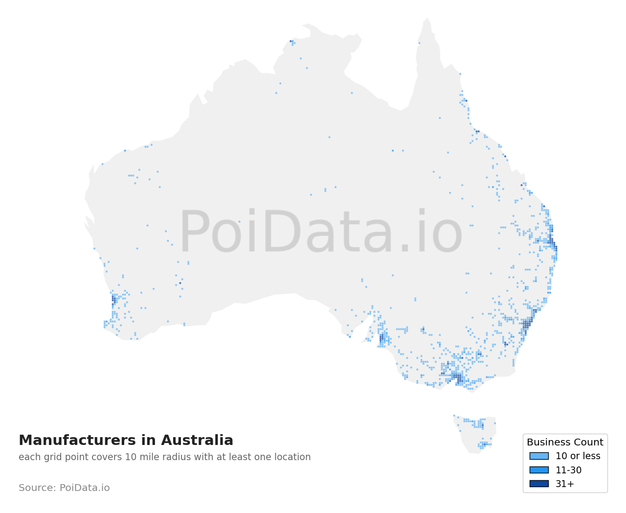 Manufacturer density map for Australian Capital Territory, Australia