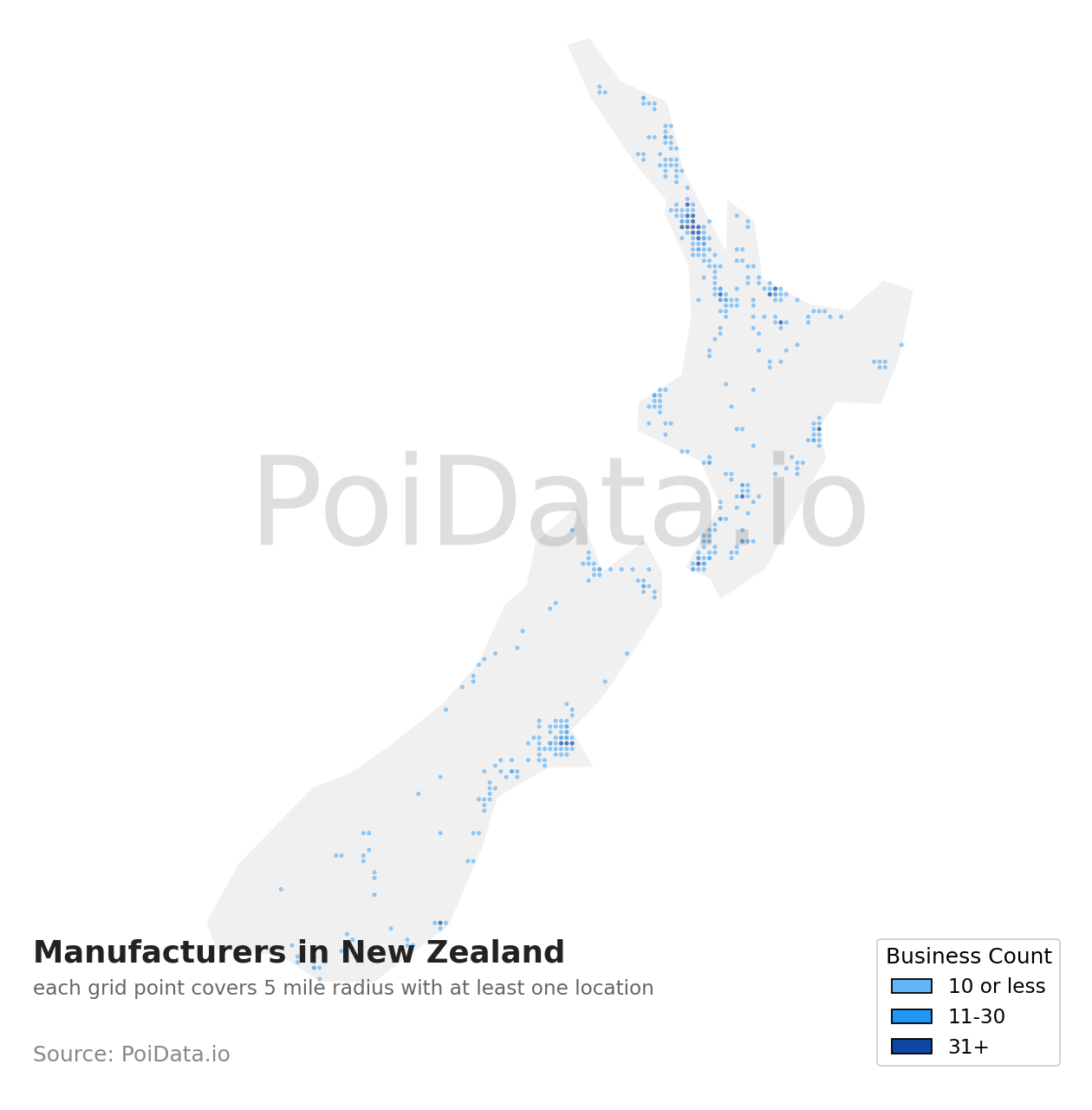 Manufacturer density map for New Zealand