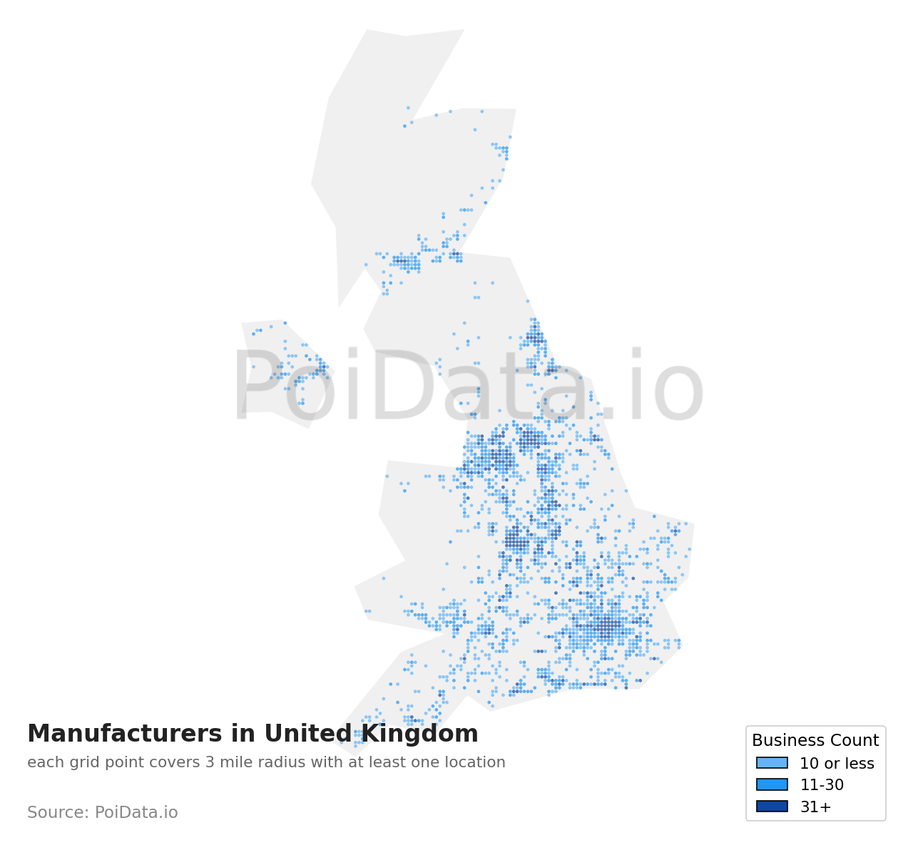 Manufacturer density map for United Kingdom