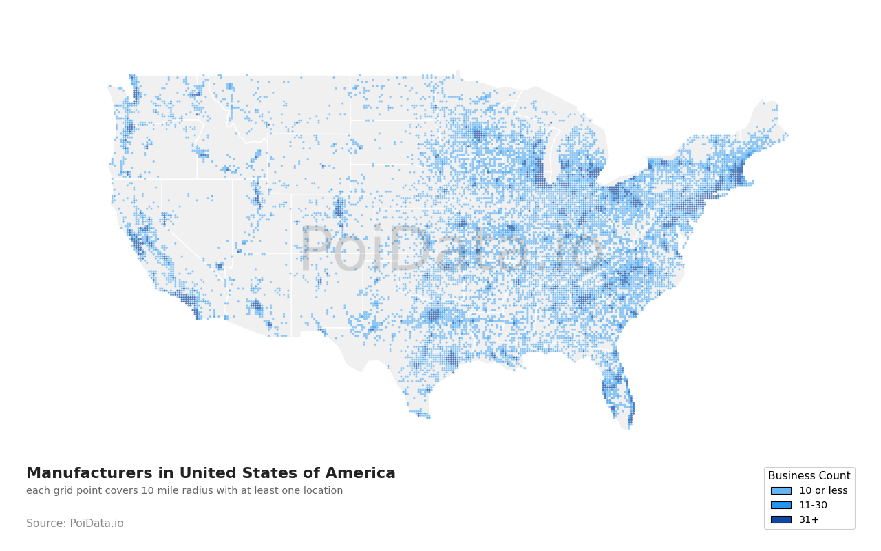 Manufacturer density map for United States